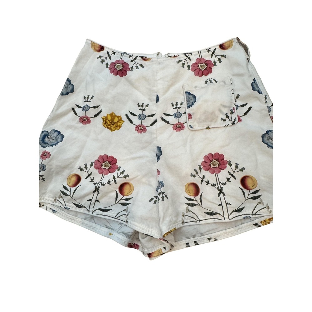 SANCIA Shorts Womens Small White High Rise Floral Print Rayon Chino Zip Pocket